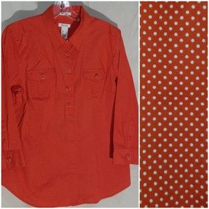 Liz & co. Stretch polka dot blouse